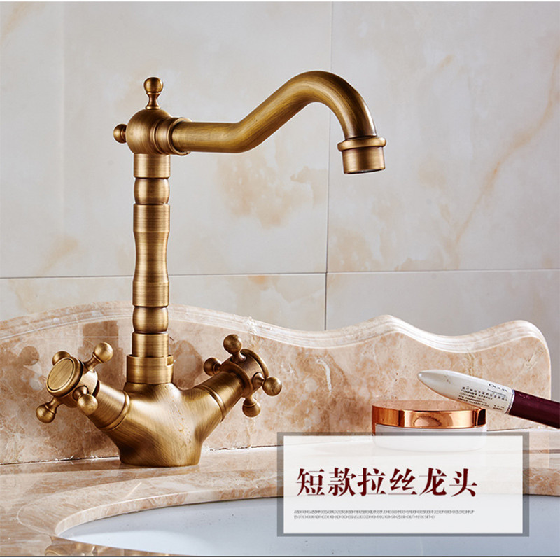   ڵ ǰ  ũ ͼ Hot   ͼ  ǰ Ȳ  ֹ /Free shipping Dual handle antique basin sink mixer taphigh quality brass gold kitchen faucet